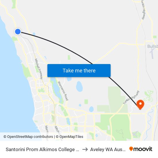 Santorini Prom Alkimos College Stand 3 to Aveley WA Australia map