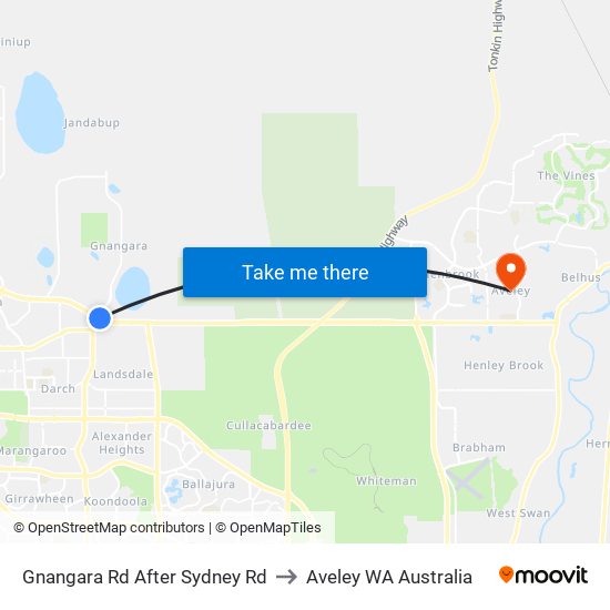 Gnangara Rd After Sydney Rd to Aveley WA Australia map