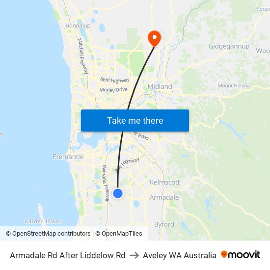 Armadale Rd After Liddelow Rd to Aveley WA Australia map