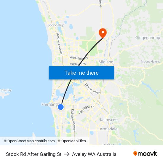 Stock Rd After Garling St to Aveley WA Australia map