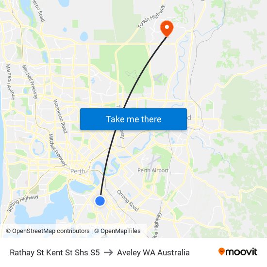 Rathay St Kent St Shs S5 to Aveley WA Australia map