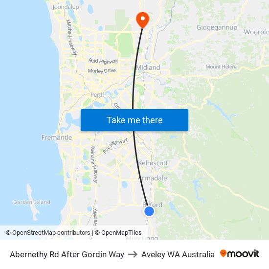 Abernethy Rd After Gordin Way to Aveley WA Australia map