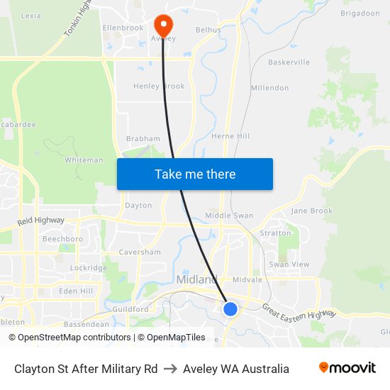 Clayton St After Military Rd to Aveley WA Australia map