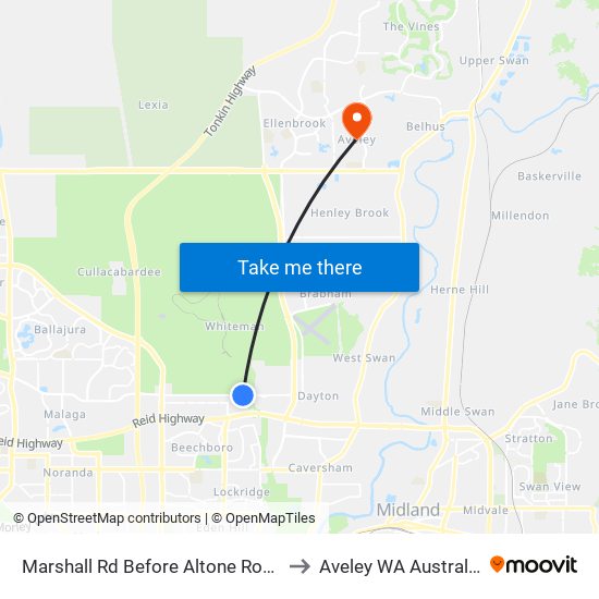 Marshall Rd Before Altone Road to Aveley WA Australia map