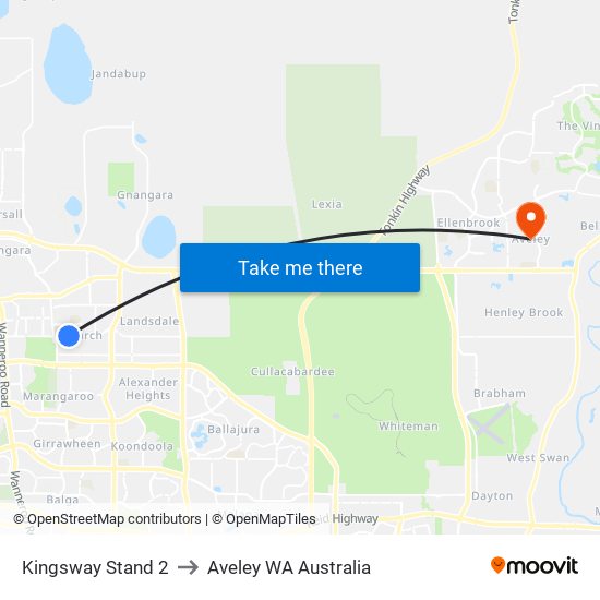 Kingsway   Stand 2 to Aveley WA Australia map