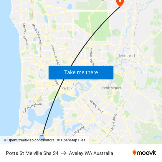 Potts St Melville Shs S4 to Aveley WA Australia map