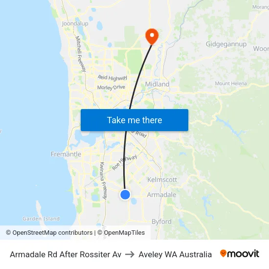 Armadale Rd After Rossiter Av to Aveley WA Australia map
