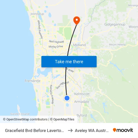Gracefield Bvd Before Laverton Cr to Aveley WA Australia map