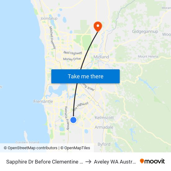 Sapphire Dr Before Clementine Bvd to Aveley WA Australia map