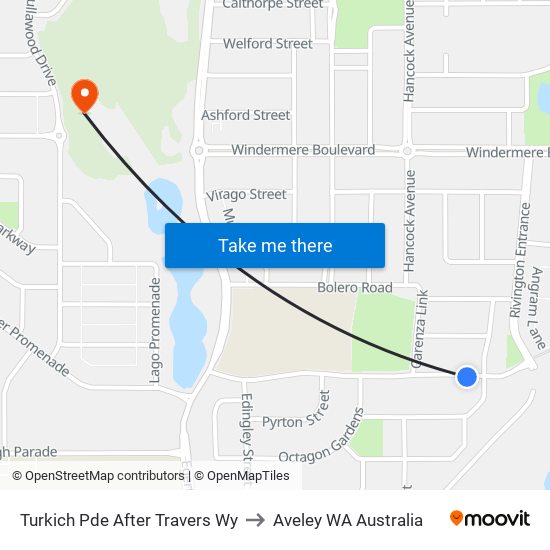 Turkich Pde After Travers Wy to Aveley WA Australia map