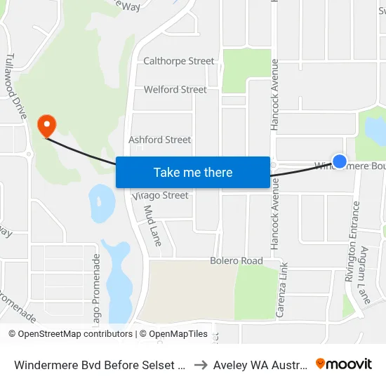 Windermere Bvd Before Selset Lane to Aveley WA Australia map