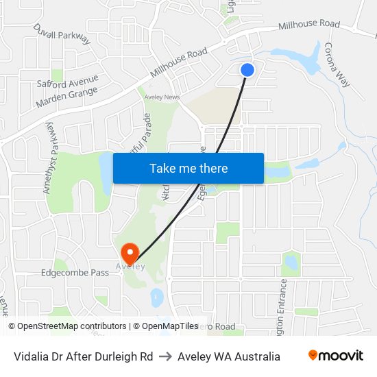 Vidalia Dr After Durleigh Rd to Aveley WA Australia map