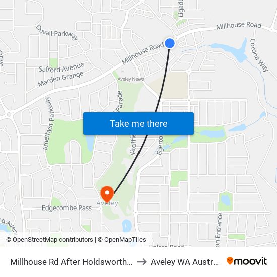 Millhouse Rd After Holdsworth Av to Aveley WA Australia map