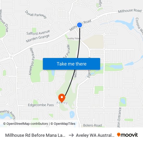 Millhouse Rd Before Mana Lane to Aveley WA Australia map