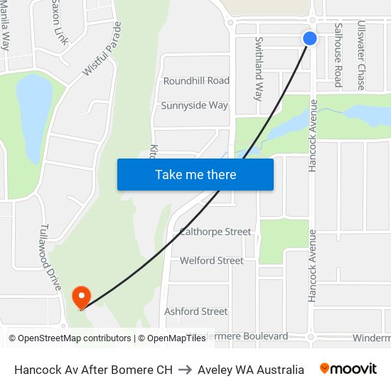 Hancock Av After Bomere CH to Aveley WA Australia map