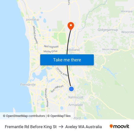 Fremantle Rd Before King St to Aveley WA Australia map