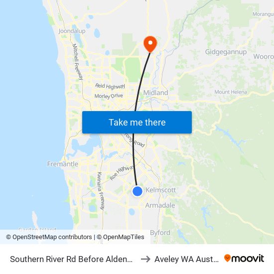 Southern River Rd Before Aldenham Dr to Aveley WA Australia map