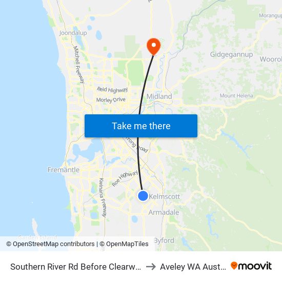 Southern River Rd Before Clearwater Dr to Aveley WA Australia map