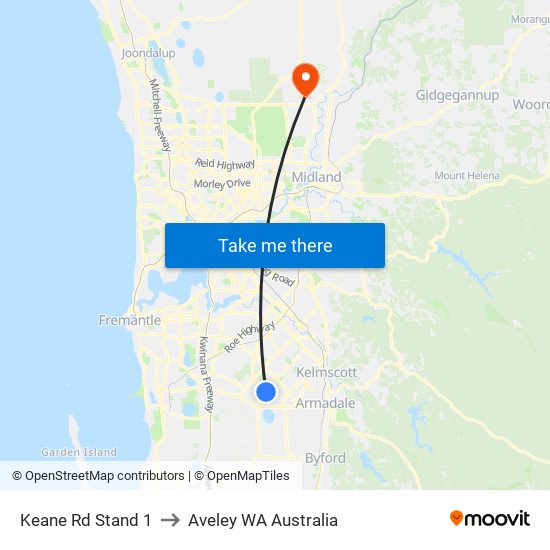 Keane Rd Stand 1 to Aveley WA Australia map