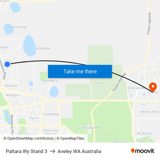 Paltara Wy Stand 3 to Aveley WA Australia map