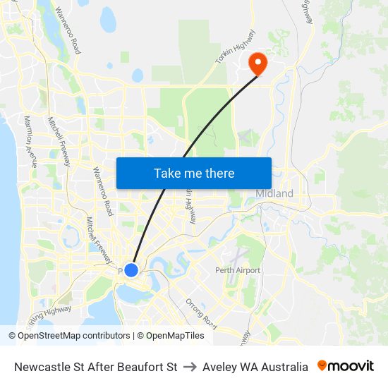 Newcastle St After Beaufort St to Aveley WA Australia map