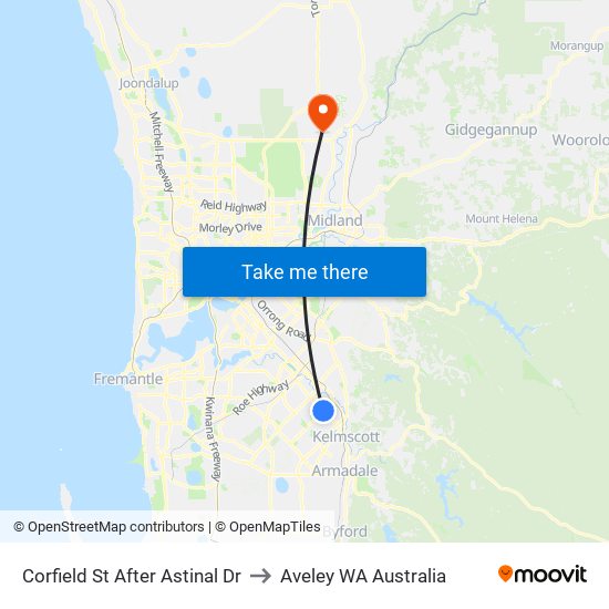 Corfield St After Astinal Dr to Aveley WA Australia map