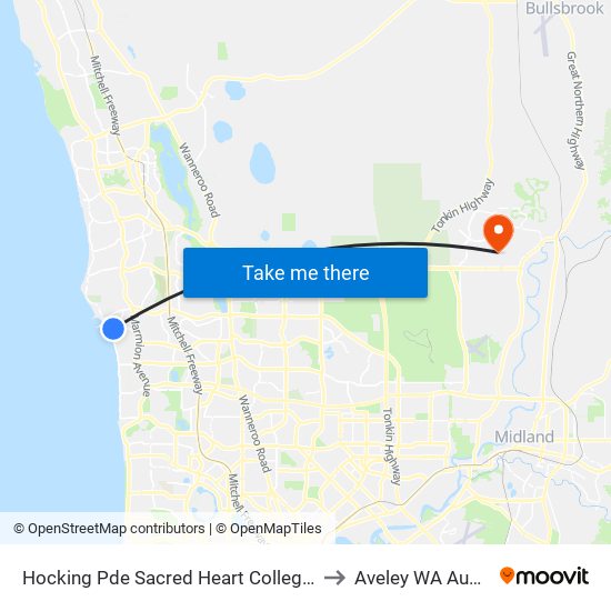 Hocking Pde Sacred Heart College Stand 3 to Aveley WA Australia map