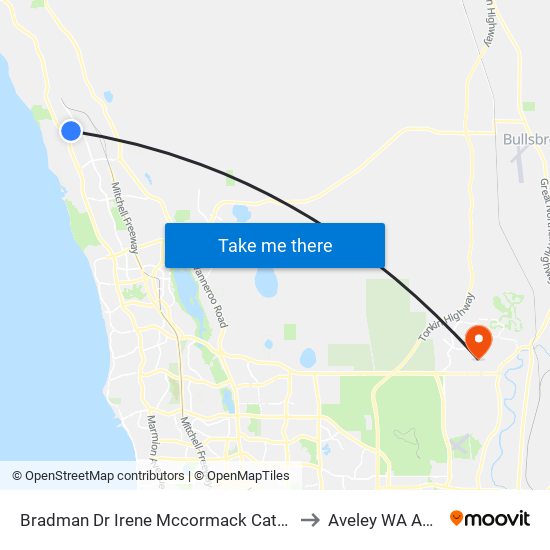 Bradman Dr Irene Mccormack Cath Coll Stand 2 to Aveley WA Australia map