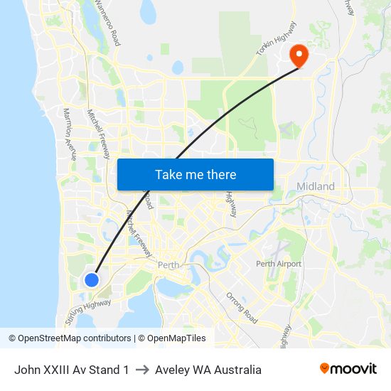 John XXIII Av Stand 1 to Aveley WA Australia map