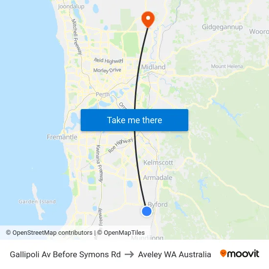 Gallipoli Av Before Symons Rd to Aveley WA Australia map