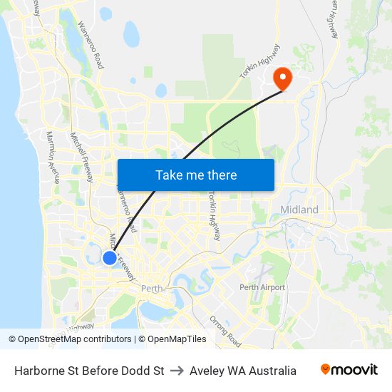 Harborne St Before Dodd St to Aveley WA Australia map