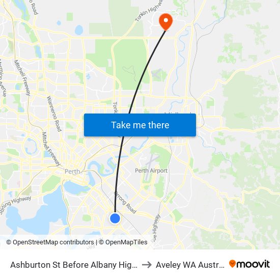 Ashburton St Before Albany Highway to Aveley WA Australia map