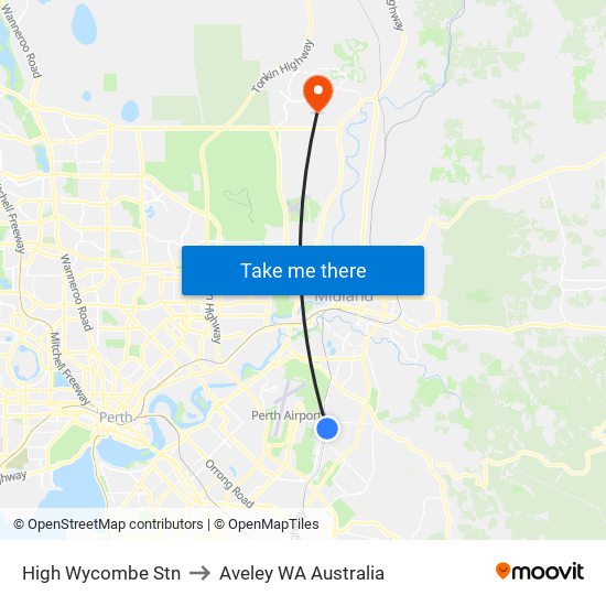 High Wycombe Stn to Aveley WA Australia map