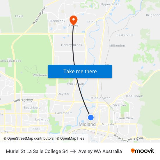 Muriel St La Salle College S4 to Aveley WA Australia map