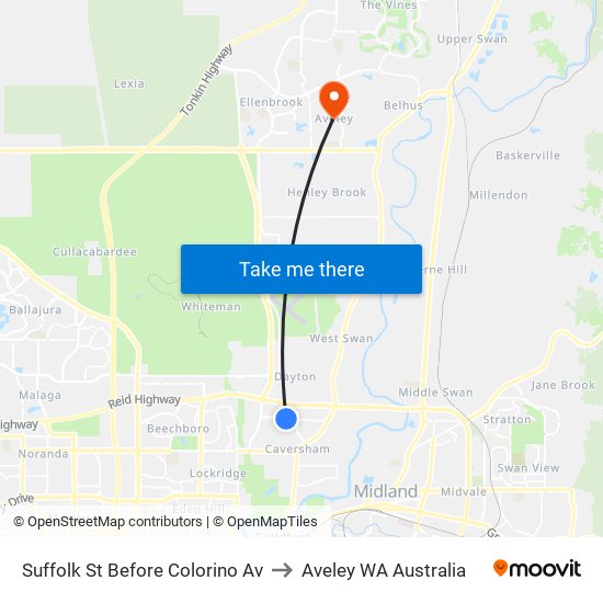 Suffolk St Before Colorino Av to Aveley WA Australia map