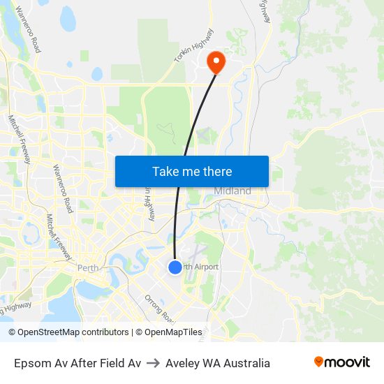 Epsom Av After Field Av to Aveley WA Australia map