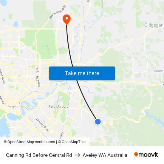 Canning Rd Before Central Rd to Aveley WA Australia map