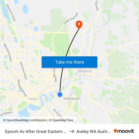 Epsom Av After Great Eastern Hwy to Aveley WA Australia map