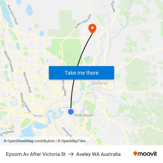 Epsom Av After Victoria St to Aveley WA Australia map