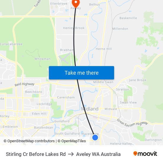 Stirling Cr Before Lakes Rd to Aveley WA Australia map