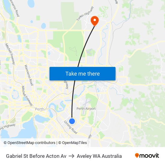 Gabriel St Before Acton Av to Aveley WA Australia map