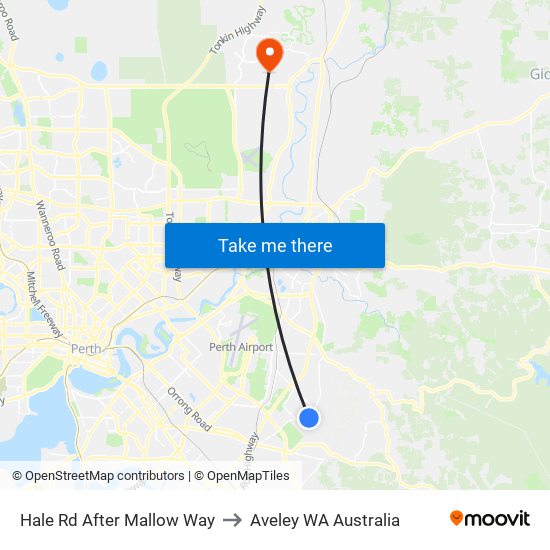 Hale Rd After Mallow Way to Aveley WA Australia map