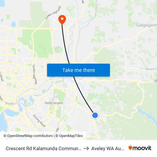 Crescent Rd Kalamunda Community Centre to Aveley WA Australia map