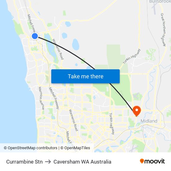 Currambine Stn to Caversham WA Australia map