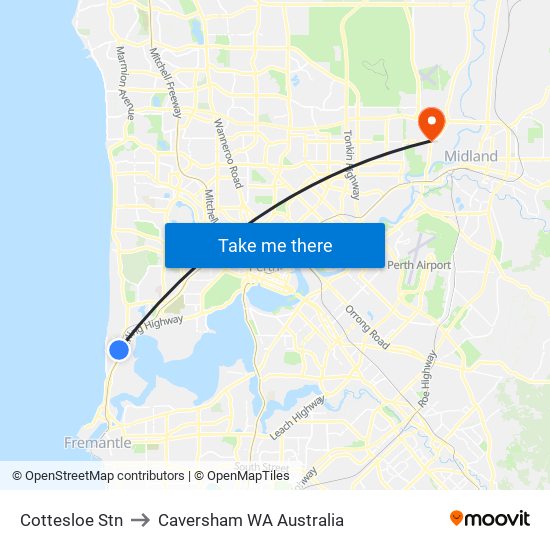 Cottesloe Stn to Caversham WA Australia map