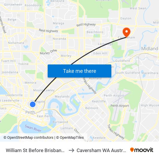 William St Before Brisbane St to Caversham WA Australia map