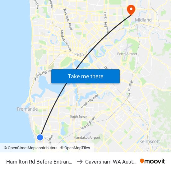 Hamilton Rd Before Entrance Rd to Caversham WA Australia map