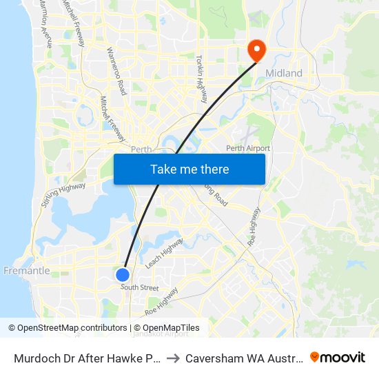 Murdoch Dr After Hawke Pass to Caversham WA Australia map