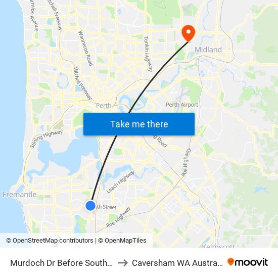 Murdoch Dr Before South St to Caversham WA Australia map