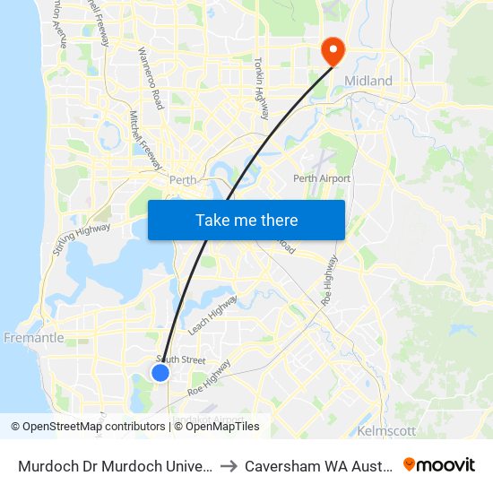 Murdoch Dr Murdoch University to Caversham WA Australia map